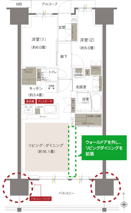 B4type メニュープラン1間取り図